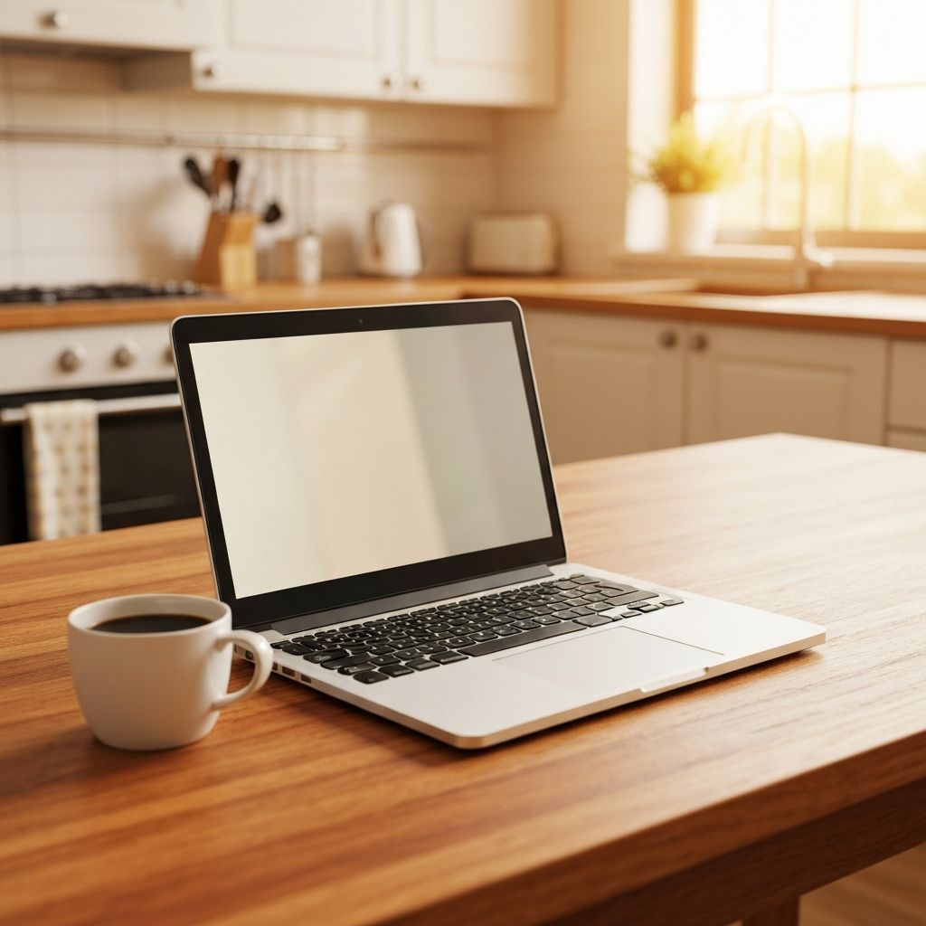 Laptop auf einem Küchentisch
